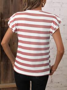 SHEIN LUNE Koszulka z nadrukiem w paski i motylkowym rękawem, koszulki graficzne, damskie topy