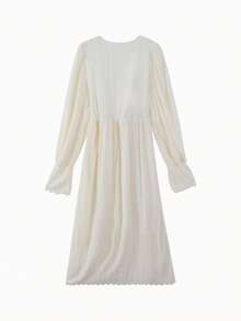 Vestido de punto ribete con encaje fruncido - Albaricoque - Ver 2