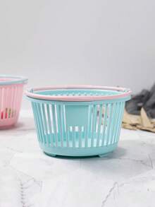 1pc Blue Hollow Mini Rectangle Storage Basket, Plastic Handheld Desktop Storage Basket For Household - Blue - View 3