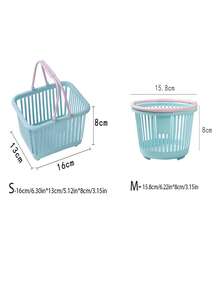 1pc Blue Hollow Mini Rectangle Storage Basket, Plastic Handheld Desktop Storage Basket For Household - Blue - View 2