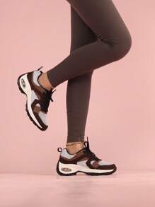 Women Color Block Lace-up Front Sneakers, Round Toe Low-top Running Shoes - Multicolor - View 4