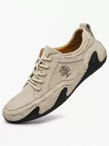 男士樹圖案前綁帶復古手工鞋