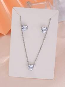 3 Cái/bộ Quyến Rũ Thép Không Gỉ Kim Cương Giả Trái Tim Trang Trí Bộ Trang Sức Nữ Trang Trí Hàng Ngày - Bạc - Xem 2