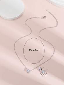 3 Cái/bộ Quyến Rũ Thép Không Gỉ Kim Cương Giả Trái Tim Trang Trí Bộ Trang Sức Nữ Trang Trí Hàng Ngày - Bạc - Xem 3