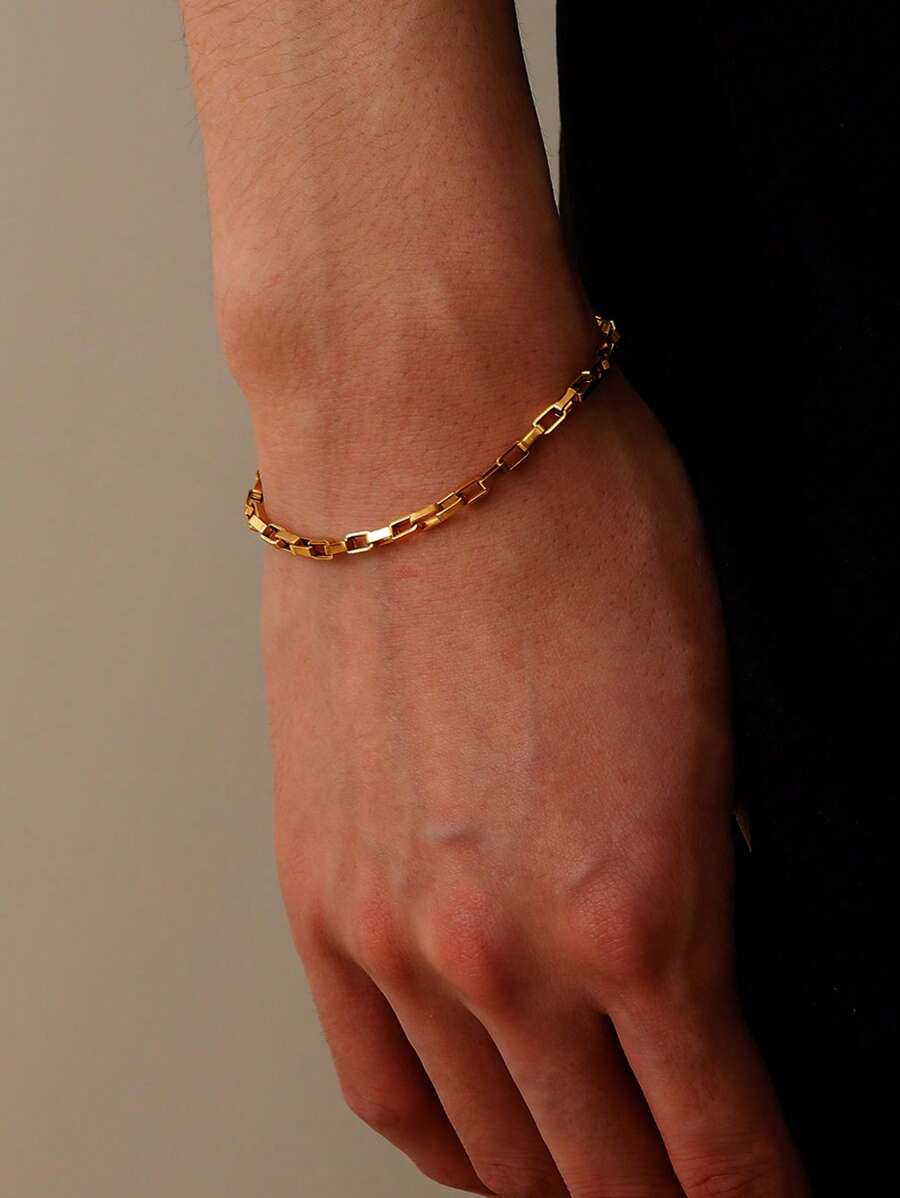 1pc Fashion Stainless Steel Minimalist Chain Bracelet For Women For Daily Decoration - Yellow Gold - View 1