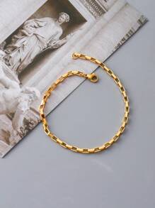 1pc Fashion Stainless Steel Minimalist Chain Bracelet For Women For Daily Decoration - Yellow Gold - View 2
