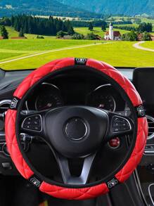 MEIKAXIU 1pc Soft Glitter 3D Crown Design PU Leather Steering Wheel Cover, 14.5 - 15 Inch, Car Accessories - Red - View 3