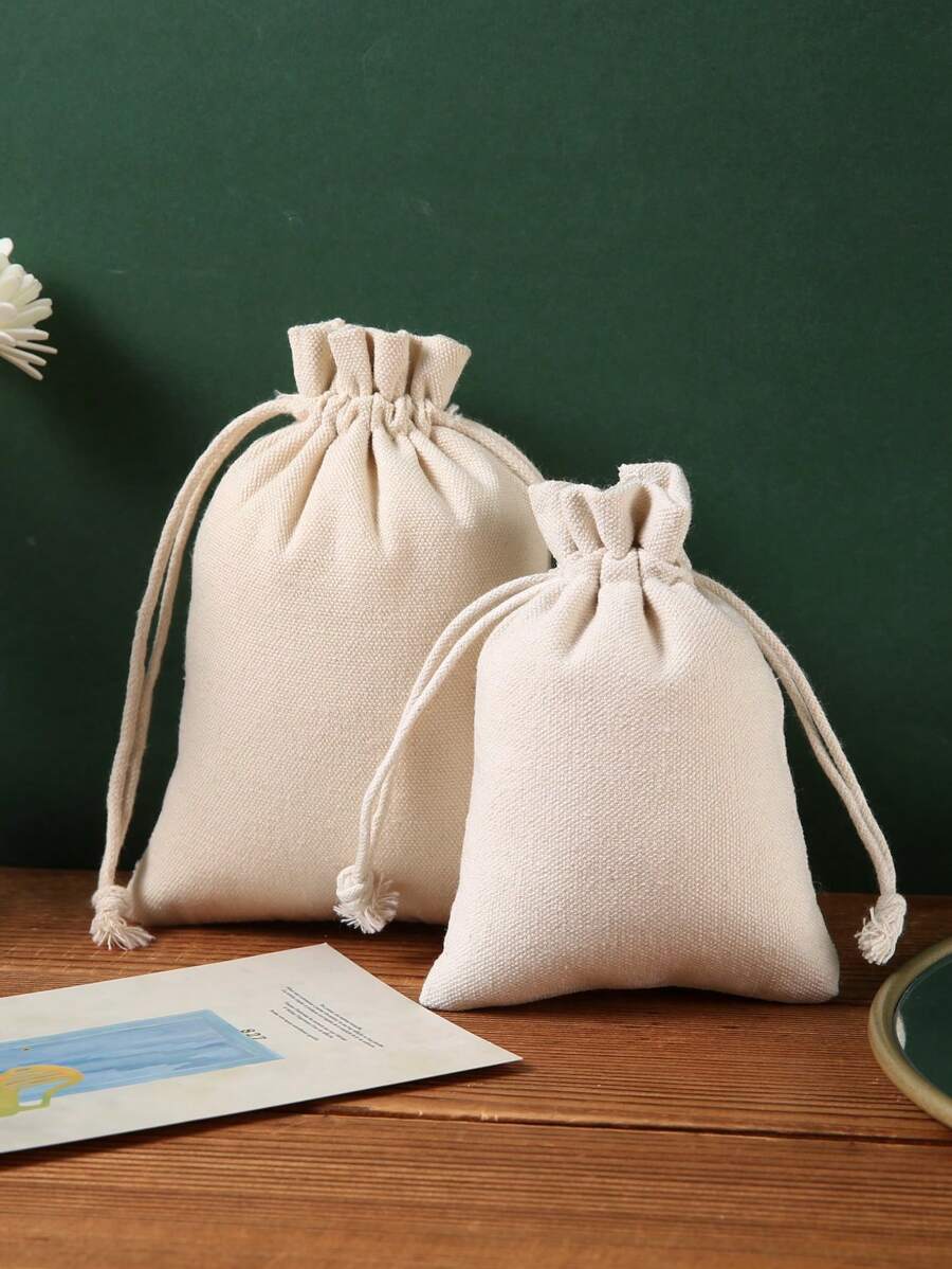 10入組素色抽繩禮品包裝滌綸矩形便攜禮品包裝包適合派對 - 米色 - 查看 1