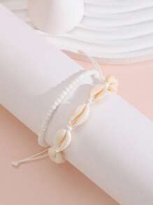 2 cái/bộ Vòng chân trang trí vỏ thời trang cho phụ nữ để trang trí hàng ngày - trắng - Xem 2