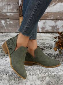 Fashionable Booties For Women, Hollow Out Design Slip-on Fashion Boots