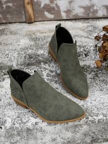 Fashionable Booties For Women, Hollow Out Design Slip-on Fashion Boots