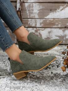 Fashionable Booties For Women, Hollow Out Design Slip-on Fashion Boots