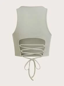 SHEIN EZwear Solid Lace Up Tank Top