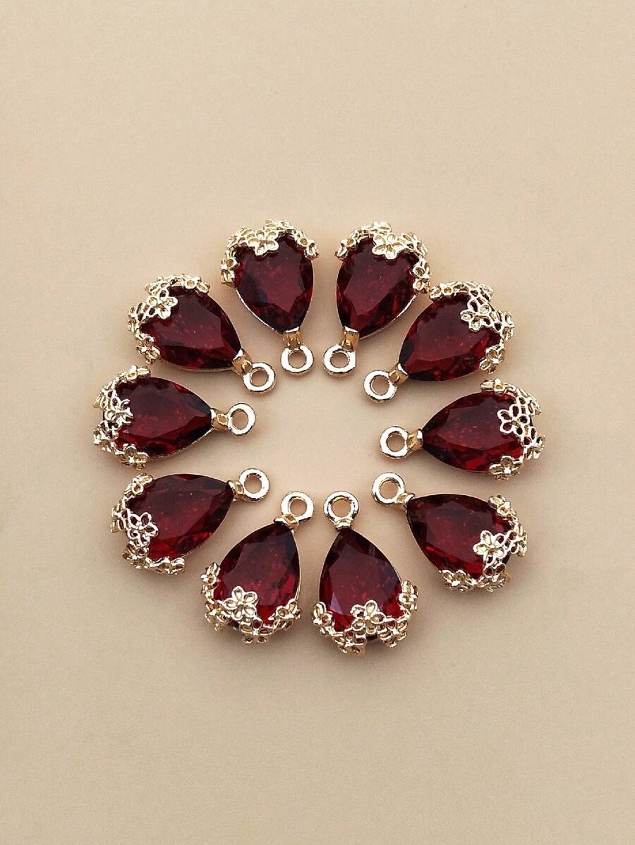 10入組/套時尚鋅合金水滴DIY吊墜適合女士DIY首飾製作 - 紅色 - 查看 1
