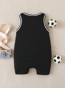 Baby Boy Letter Graphic Striped Trim Tank Romper