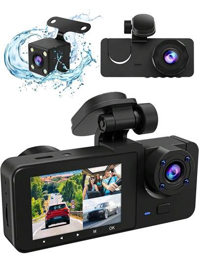3 Lens 1080P Car Dashcam 2 Inch Mini Car Black Box G-Sensor Video Recording With Type-C Port