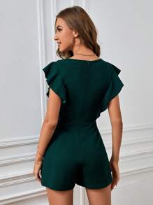 SHEIN Privé 荷葉邊連身短褲不附腰帶 - 墨綠色 - 查看 4