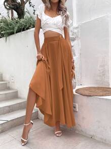 SHEIN VCAY Váy nữ Dây kéo Nhẫn màu trơn Thanh lịch - màu nâu - Xem 5