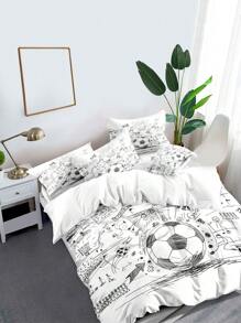 1 Set Soccer Themed Polyester Duvet Cover And 1/2 Pillowcase
