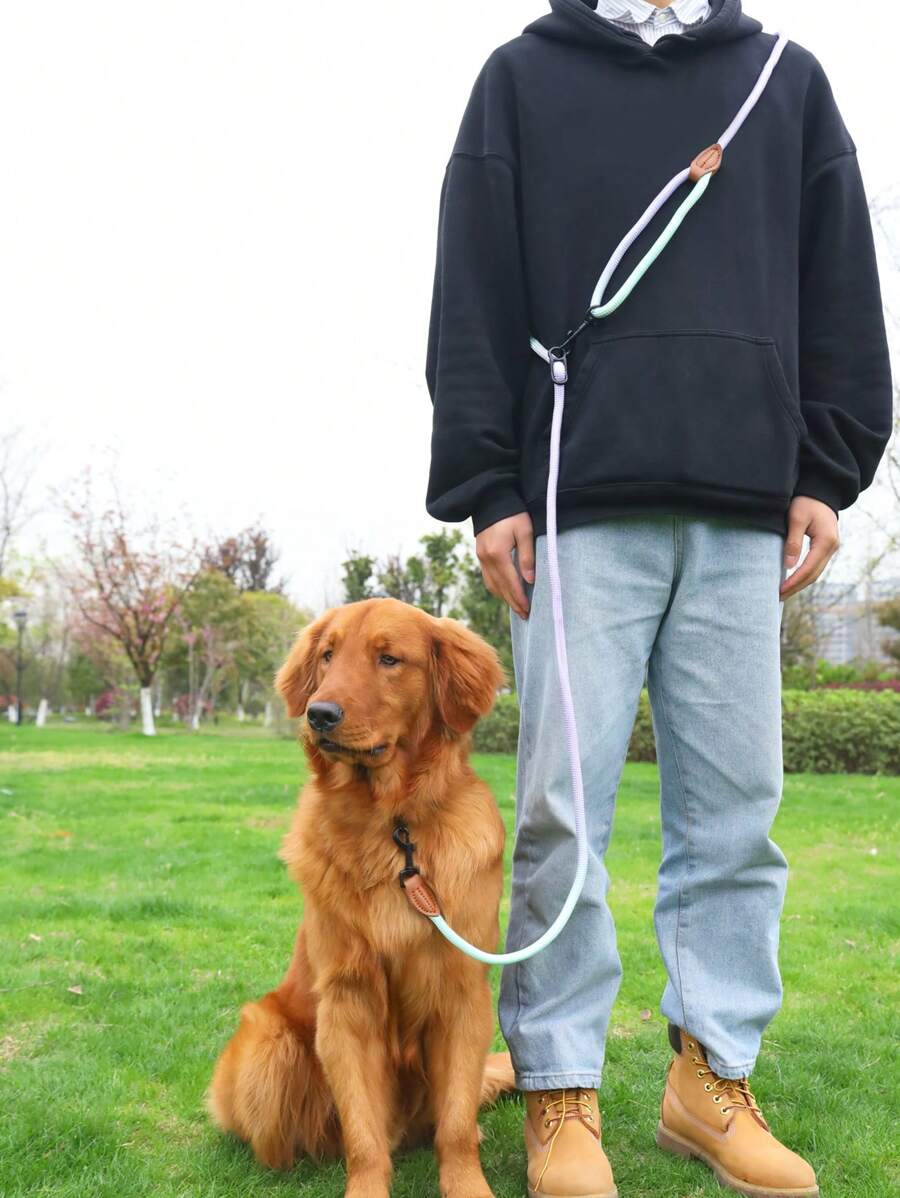 Supet 1pc Multifunctional Gradient Color Round Rope Dog Leash With Handle, Outdoor, Suitable For Small, Medium And Large Dogs - Purple - View 1