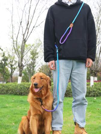 Supet 1pc Multifunctional Gradient Color Outdoor Dog Leash For Small, Medium, And Large Dogs With Round Rope And Handle