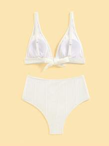 Swim Vcay Summer Beach Textured High Waisted Bikini Set - White - View 4