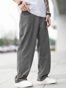 Manfinity Hypemode Men Slant Pocket Straight Leg Jeans - Grey - View 4