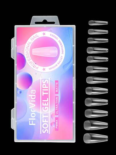 女性や女の子に最適、240個入りのロングコフィン形状のマットウルトラ薄型ハーフ＆フルカバー2 in 1アクリル付け爪、プレスオンネイル、ネイル用品でルックを即座にアップグレード 偽ネイル 偽爪 フェイクネイル つけ爪