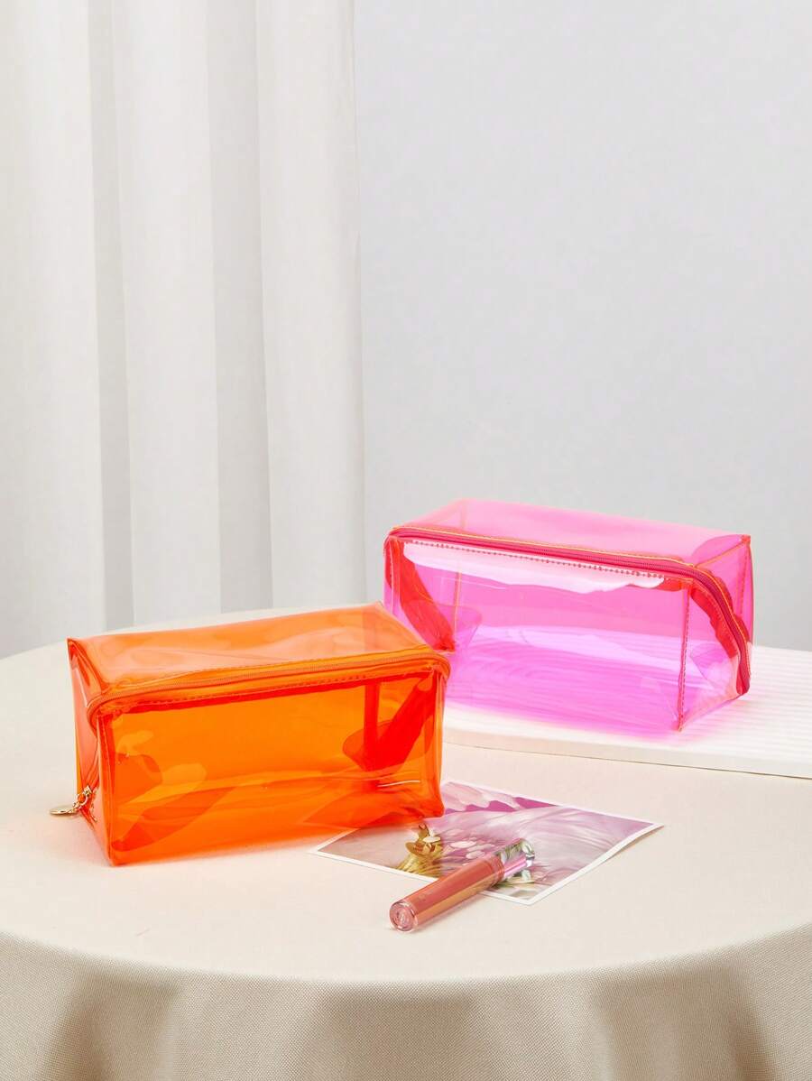 Túi đựng mỹ phẩm bằng nhựa PVC chống thấm nước trong suốt màu cam lớn, Hộp đựng cọ trang điểm, Hộp đựng đồ vệ sinh cá nhân du lịch, Túi đựng bút chì cho túi đựng đồ trang điểm ở trường Hộp đựng đồ trang điểm Hộp đựng đồ trang điểm - trái cam - Xem 1