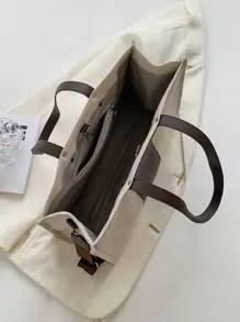 Letter Graphic Two Tone Top Handle Bag - Multicolor - View 7