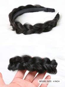 Short Braided Synthetic Hair Headband - Black - View 2