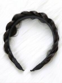 Short Braided Synthetic Hair Headband - Black - View 6