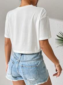 Soleia Tropical & Letter Graphic Drop Shoulder Tee - White - View 2