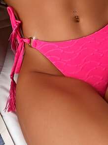 Tassel Tie Side Bikini Bottom - Hot Pink - View 4