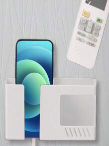 1pc Remote Control Storage Box, Modern Plastic Wall Mounted Remote Control Holder For Home Fall Home Decor  - White - View 3