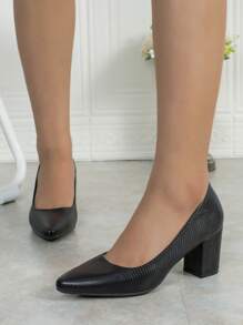 Giày cao gót đế xuồng thanh lịch dành cho nữ, Giày cao gót mũi nhọn đế xuồng dập nổi bằng da rắn - màu đen - Xem 5