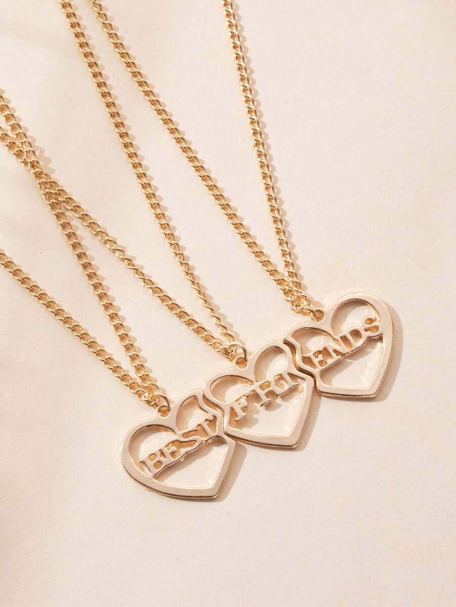 Bộ 3 dây chuyền mặt dây chuyền hình trái tim bằng hợp kim dòng BEST FRIENDS - Vàng - Xem 1