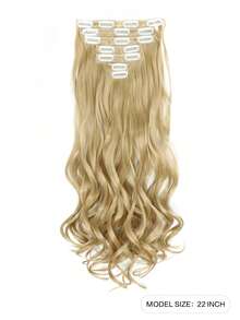 7 piezas Extensión del pelo con clip largo ondulado sintético - Caqui - Ver 2