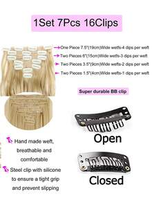 7 piezas Extensión del pelo con clip largo ondulado sintético - Caqui - Ver 3