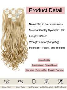 7 piezas Extensión del pelo con clip largo ondulado sintético - Caqui - Ver 4