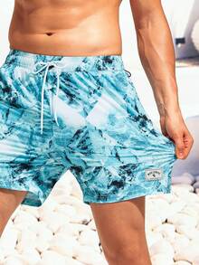 Manfinity Swimmode Hombres Shorts de natación con diseño de parche de letra de cintura con cordón 2 en 1 - Multicolor - Ver 3