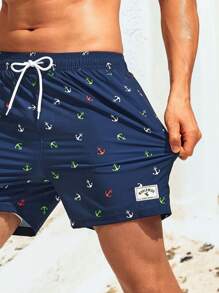 Surfspeed Quần short nam đi biển Dây kéo Túi Tất cả trên in Boho - Màu xanh hải quân - Xem 3