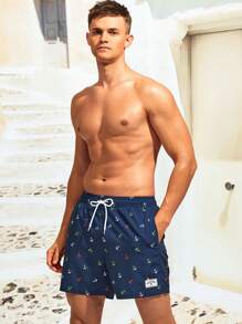 Surfspeed Quần short nam đi biển Dây kéo Túi Tất cả trên in Boho - Màu xanh hải quân - Xem 5