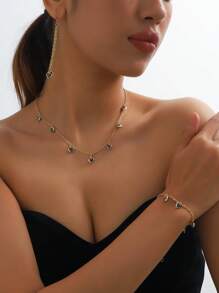 水鑽裝飾項鍊和手鐲和耳墜 - 彩色 - 查看 1