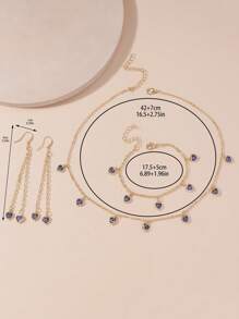 水鑽裝飾項鍊和手鐲和耳墜 - 彩色 - 查看 3