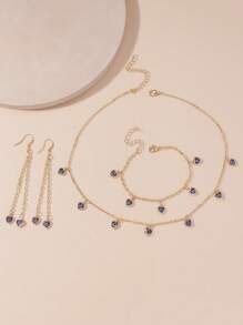 水鑽裝飾項鍊和手鐲和耳墜 - 彩色 - 查看 4