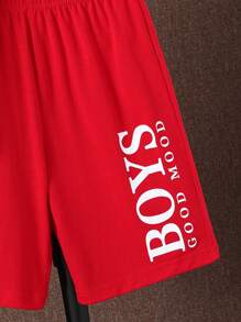 SHEIN Tween Boy Letter Graphic Tank Top & Shorts - Red - View 3