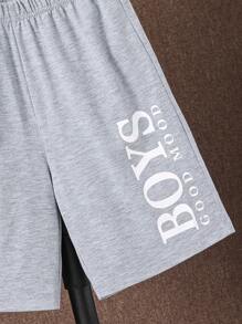 SHEIN Tween Boy Letter Graphic Tank Top & Shorts - Light Grey - View 3