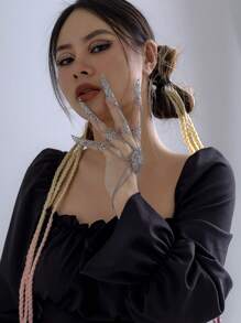 cái Thời Trang Rỗng Ra Trang Trí Hình Học Vòng Tay Găng Tay Hở Ngón Cho Phụ Nữ Cho Đảng - Bạc - Xem 4