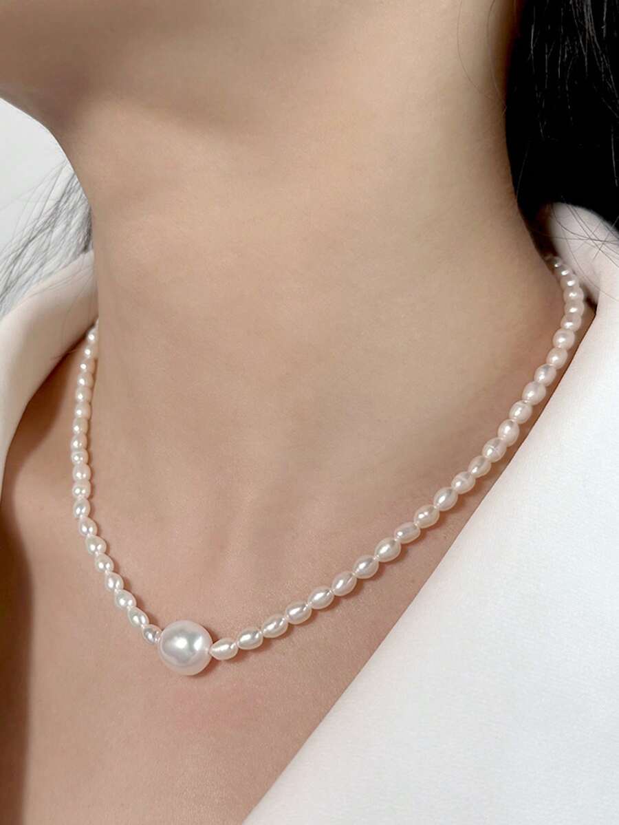 S925 純銀項鍊搭配巴洛克淡水珍珠吊墜,百搭時尚設計,適合 Ins 風格珍珠項鍊 - 金黃色 - 查看 1